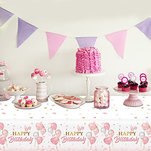 3 Pieces Pink Rose Gold Tablecloth for Rose Gold Birthday Decoration Plastic Disposable Party Table Covers for Rectangle Tables Girl Women Parties Happy Birthday Wedding Party Favors, 54 x 108 Inches - style: Pink