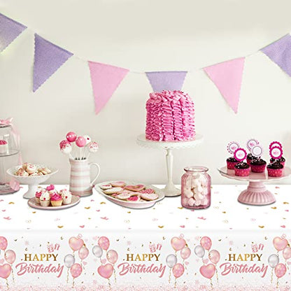 3 Pieces Pink Rose Gold Tablecloth for Rose Gold Birthday Decoration Plastic Disposable Party Table Covers for Rectangle Tables Girl Women Parties Happy Birthday Wedding Party Favors, 54 x 108 Inches - style: Pink