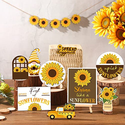12 Pcs Sunflower Tiered Tray Decor Set Summer Rustic - style: Sunflower