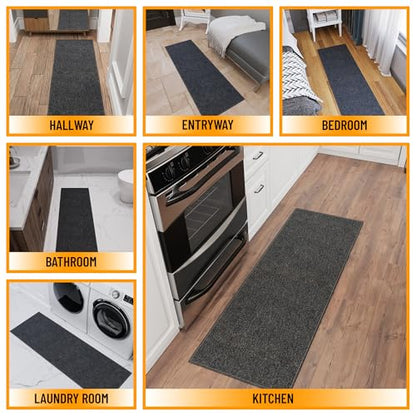 Ottomanson Door Mat Indoor Entryway Runner Rug – Non-Slip Durable Low-Pile Runner with Stain-Resistant Surface, 20" x 59", Black - color: Black