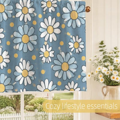 Daisy Floral Blackout Window Valance Curtain, Blue Yellow Boho Design - color: Flower 7, size: 52"W x 18"L (Pack of 1)
