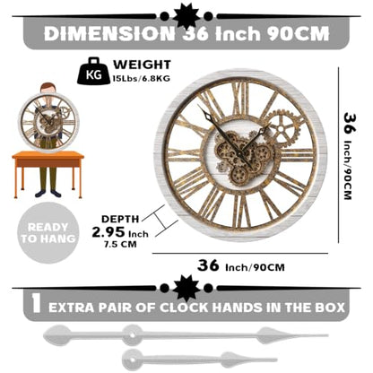 The B-Style Large Wall Clock 36 inch/90cm Desert Beige and Bronze - color: Desert Beige and Bronze, size: 36 inch (90 cm)
