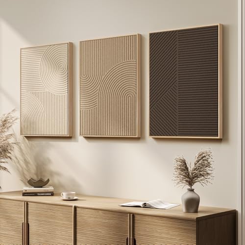 3D Textured Framed Neutral Abstract Wall Art Set, 3 Piece Modern Artwork - color: Neutral --B, size: 16"w X 24"h X 3pcs