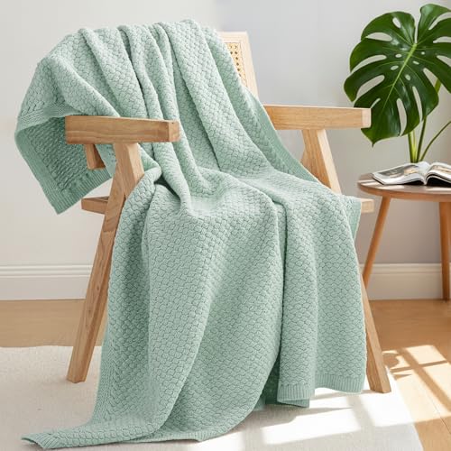 Whale Flotilla Summer Chunky Chenille Knit Twin Size Blanket for Couch, Bed - color: Sage Green, size: Twin(60x80 Inch)