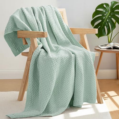 Whale Flotilla Summer Chunky Chenille Knit Twin Size Blanket for Couch, Bed - color: Sage Green, size: Twin(60x80 Inch)