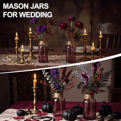 Mason Jars for Centerpiece Glass Flower Bud Vase Purple Vases, 6 Pc - color: Purple