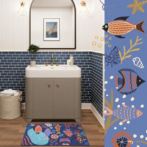 jinchan 2x3 Coastal Area Rug Washable Kids Rug Colorful Ocean Fish Mat Blue - color: Undersea Stroll Navy Blue, size: 2' x 3' (Rectangular)