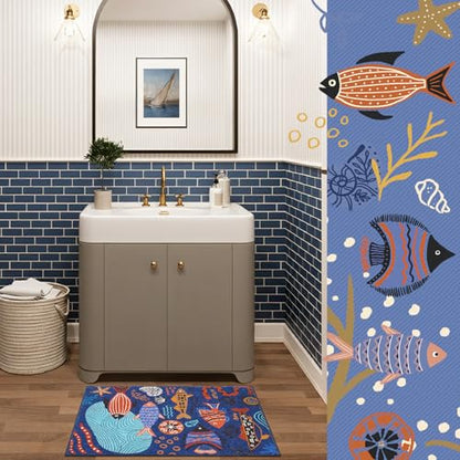 jinchan 2x3 Coastal Area Rug Washable Kids Rug Colorful Ocean Fish Mat Blue - color: Undersea Stroll Navy Blue, size: 2' x 3' (Rectangular)