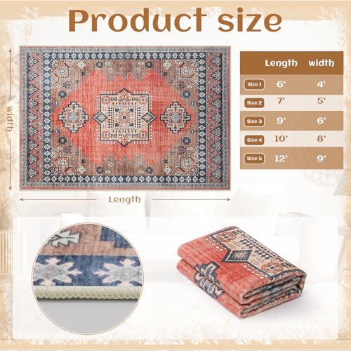 Boho Persian 5x7 Rust Area Rug for Living Room Dining Room Office Bedroom - color: Warm Rust, size: 5 x 7 feet
