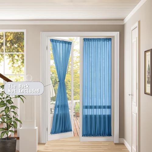 Tollpiz Sheer Door Curtains Closet Linen Textured Curtains Sheer Doorway Light Filtering Voile French Doors Rod Pocket Curtain Patio Glass Door, 25 x 72 inches Long, Classic Blue, 1 Panel - color: Classic Blue, size: 25"W x 72"L (Pack of 1)