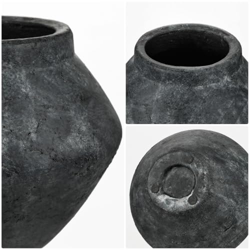 Briful Rustic Ceramic Vase 6'' Decorative Charcoal Farmhouse Table Vase - color: Black#748