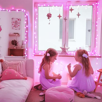 JMEXSUSS 33 ft 100 LED Globe Pink Christmas String Lights Indoor - color: Pink, size: 100 LED Plug