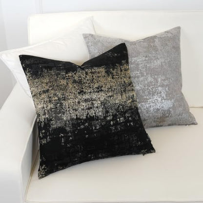 THE-TINOART Pack of 2 Modern Black and Gold Throw Pillow Covers 18x18, Textured Jacquard Woven with Metallic Threads, Luxury Pillow Covers for Couch Sofa Bed - color: Black Ember, size: 18" x 18" (Pack of 2)