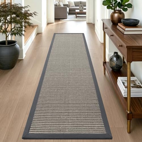 DEXI Jute Runner Rug 2'8''x10', Rug Runners for Hallways, Natural/Grey - color: Natural/Grey, size: 2'8" x 10' (Runner)