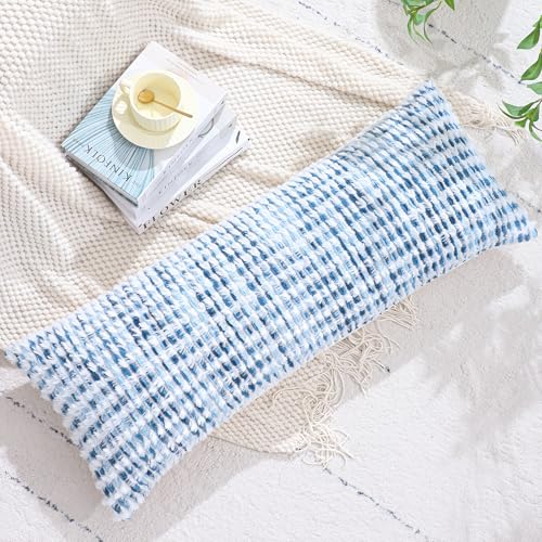 LUOYEHK Boho Throw Pillow Covers 14x36 Inch Chenille Tufted Pillowcase Farmhouse Neutral Cushion Covers for Couch Sofa Bed Living Room, Blue White (1 Piece) - color: Blue White, size: 36" x 14" (Pack of 1)
