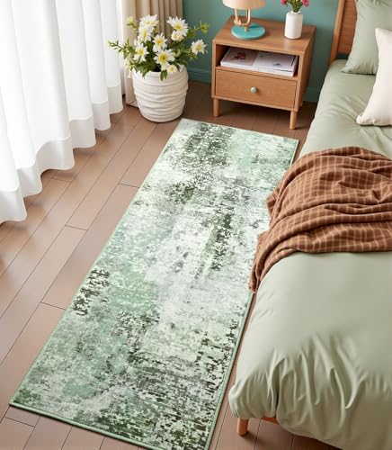 Green Washable Runner Rug for Bedroom, Abstract Non-Slip Soft Entryway Rugs, Modern Low Pile Stain Resistant 2x6 Carpet for Entryway, Kitchen, Hallway, Bedside - color: Green, size: 2' x 6' (Rectangular)