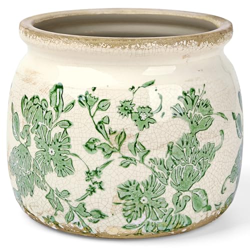 Flower Pots Planters for Indoor Plants Ceramic Plant Pots with Drainage 6.1 Inch Vintage Ceramic Pots for Plants Outdoor Home Garden Decor, Crackled Green Peony - color: Crackled Green Peony