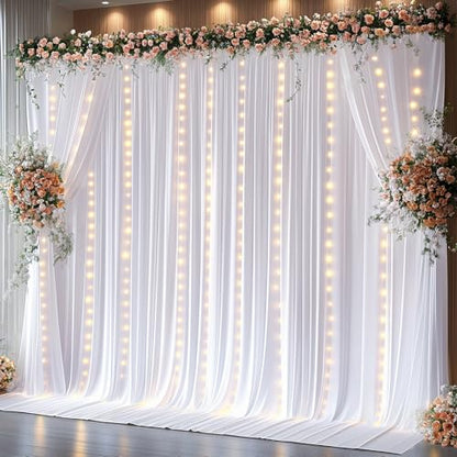 20 x 10ft White Backdrop Curtains with Lights String for Party - color: White, size: W5' x H10'(4 panels)