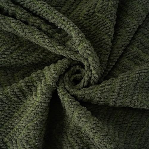 BATTILO HOME Olive Green Chenille Throw Blanket for Bed, 50" x 60" - color: Olive Green, size: 50"x60"