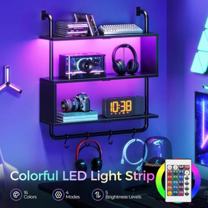 HOOBRO Floating Shelves with LED Lights, 29.5" LED Wall Mounted Shelf - color: Black
