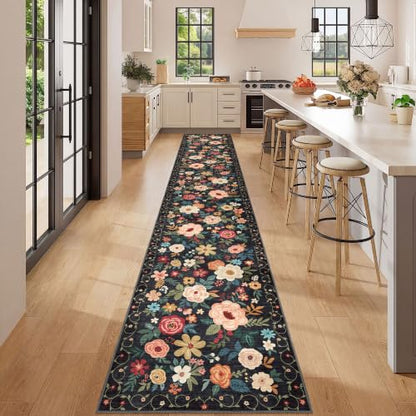 DUKINO 2x12 Washable Runner Rug, Non Slip Long Kitchen Runner Rug, Black - color: Black, size: 2' x 12' (Rectangular)