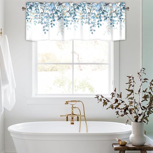 Eucalyptus Leaves Valances for Windows 2 Panels, 42x12 in - color: Eucalyptus Leaves-blue, size: 42"W x 12"L (Pack of 2)