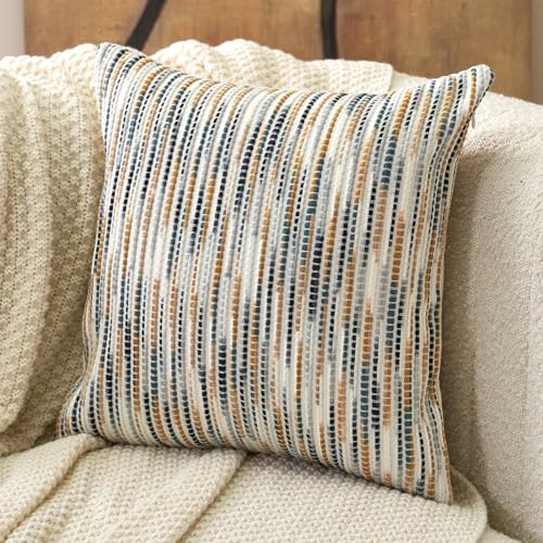 Aeckself Boho Striped Pillow Cover 18x18, Decorative Square Throw Pillow Cover Chenille Neutral Pillowcase for Couch Bedroom Living Room, Yellow Gray - color: Yellow Gray, size: 18" x 18" (Pack of 1)