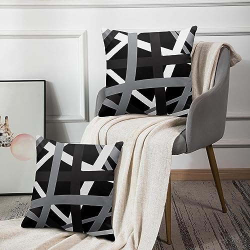Emvency Throw Pillow Covers Set of 2, 18 x 18 Inch, Striped Retro Gray - color: Black White, size: 18" x 18" (Pack of 2)