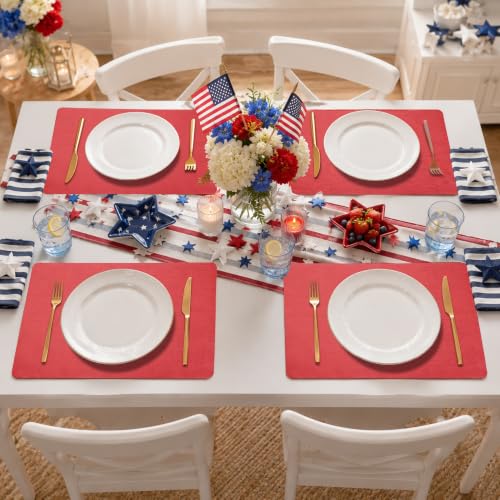 Maxpearl Faux Leather Placemats Set of 6, Easy to Clean, Light Red - color: Light Red