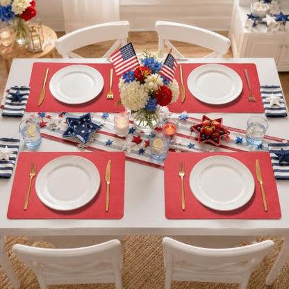 Maxpearl Faux Leather Placemats Set of 6, Easy to Clean, Light Red - color: Light Red