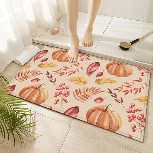 Fall Pumpkin Leaves Indoor Door Mat Non-Slip Thanksgiving Doormat Washable Decorative Mat Rug for Outdoor Entryway Kitchen Bathroom 17x30 Inch - color: Fall Pumpkin Leaves