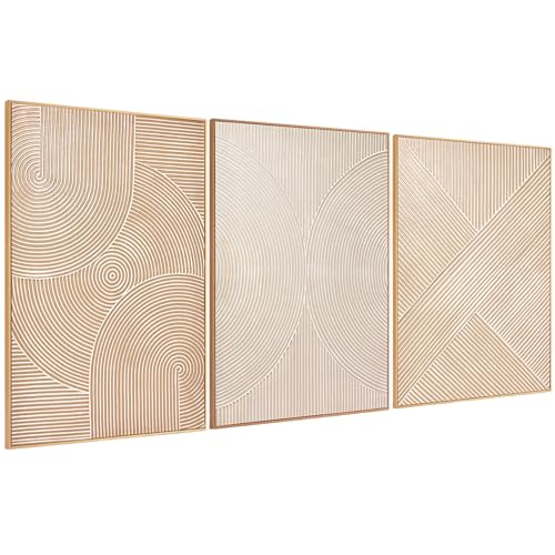 Zessonic Large Neutral Textured 3D Abstract Boho Wall Art,24"x36"x3 Framed - color: Minimalist 3D, size: 24" x 36"