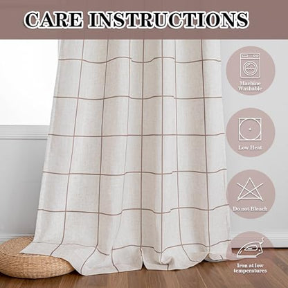 MYSKY HOME 100% Blackout Brown Plaid Linen Curtains 72 Inches Length Double Layer Farmhouse Thermal Insulated Striped Print Drapes with Rod Pocket Back Tab for Bedroom Living Room, 2 Pcs, 52" Wide - color: Brown, size: 52"W x 72"L (Pack of 2)