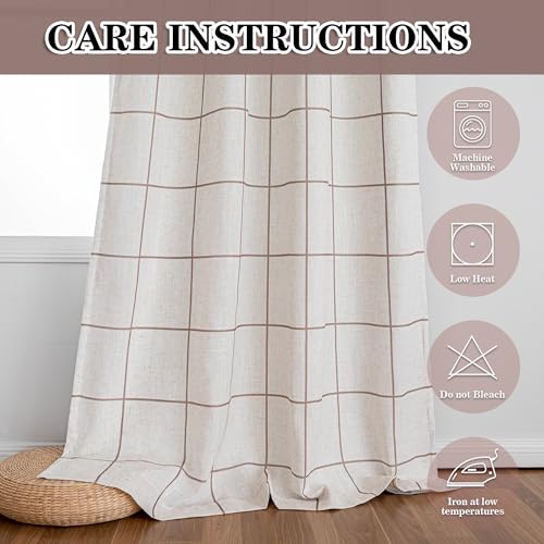 MYSKY HOME 100% Blackout Plaid Farmhouse Linen Curtains 54 Inch Long 2 Panels Set for Small Window Double Layer Windowpane Drapes Thermal Insulated Privacy Protection Rod Pocket Back Tab, 52"W, Brown - color: Brown, size: 52"W x 54"L (Pack of 2)