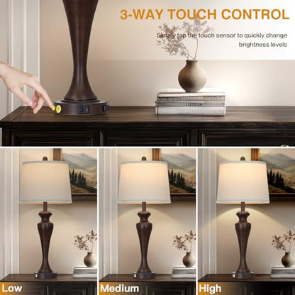 30" Brown Table Lamp Single, 3-Way Touch Control Bedside Lamp with USB A+C Ports and AC Outlet, Tall Living Room Lamps for End Table, Elegant Coffee Bedroom Lamps for Night Stand - color: Brown1-1PK