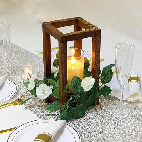 18 Pcs Wooden Lanterns - Wedding Wooden Centerpiece - color: White, size: 6 Sets