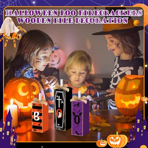Britimes Witch Tiered Tray Signs, Rustic Firework, 3 Pack, Wooden - style: Halloween Boo