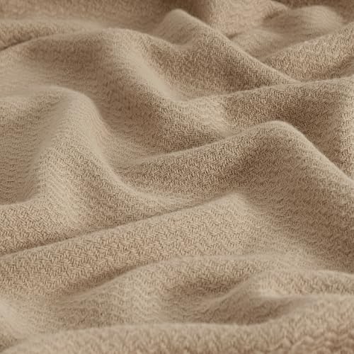 Bedsure 100% Cotton Blanket, Herringbone Weave, Twin-XL, Light Brown - color: 00 - Light Brown, size: Twin XL
