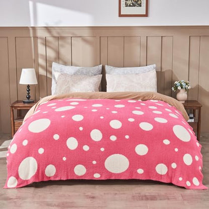 CozeCube Reversible Knit Throw Blanket, Hot Pink White Polka Dot, 50"x60" - color: D-hot Pink and White, size: 50"x60"