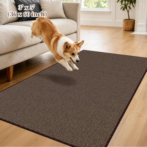 Waterproof 3x5 Small Area Rug Non Slip for Dogs Joint-Friendly, Brown - color: Sky Brown, size: 3' x 5' (Runner)
