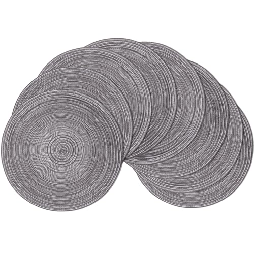 SHACOS Round Braided Placemats Set of 8 Round Table Mats for Dining Tables Non Slip Washable (Black Gray, 8) - color: Black Gray, size: Set of 8