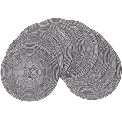 SHACOS Round Braided Placemats Set of 8 Round Table Mats for Dining Tables Non Slip Washable (Black Gray, 8) - color: Black Gray, size: Set of 8