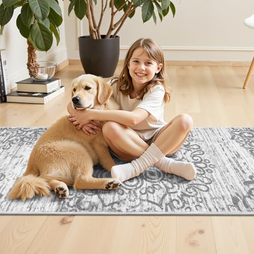 HEBE Hallway Runner Rug 3'x12', Washable Non Slip Kitchen Rug Runner - color: Grey, size: 3' x 12' (Rectangular)