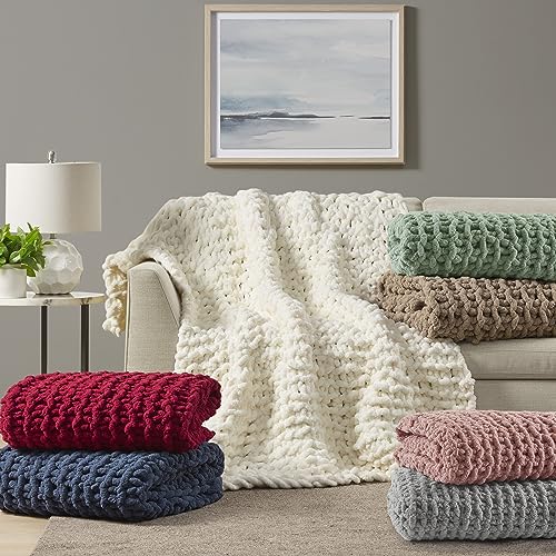 Madison Park Chenille Chunky Knit All Season Throw Blanket, 50 x 60, Red - color: Red