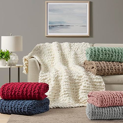 Madison Park Chenille Chunky Knit All Season Throw Blanket, 50 x 60, Brown - color: Brown