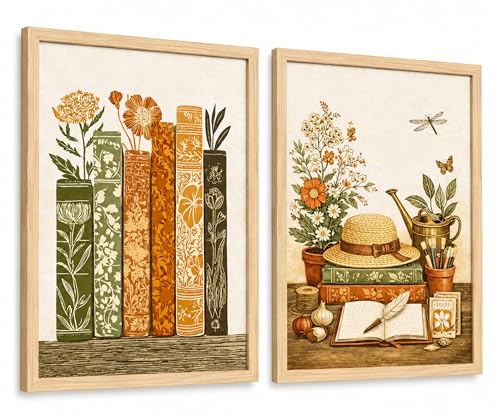 KBCXOY Vintage Book Flower Wall Art Rustic garden Library Art Print - color: Botanical Books, size: 12 x 16 inches
