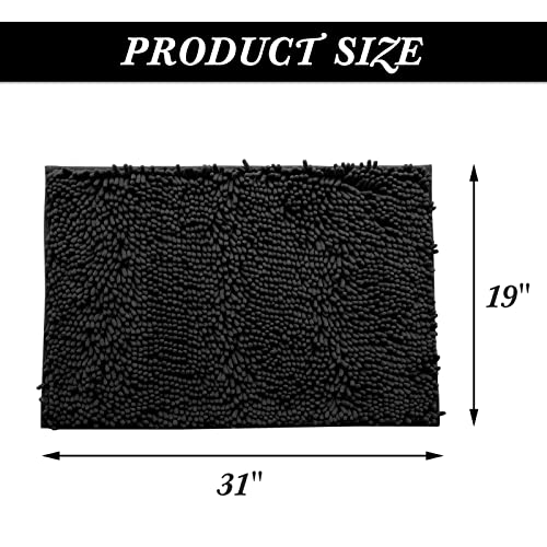 Non-Slip Bath Rug,Extra Soft Microfiber Bedroom Shag Carpet with Anti-Slip Backing,Water/Dust Absorbent Fast Dry Shower Mat,Sound Insulated Stairs Pad,Machine Washable (Black,19 x 31 Inches) - color: Black, size: 19"x31"
