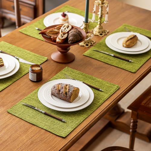 KXN Placemats Set of 4, Durable Dual-Layer Fabric Table Mats, Lime Green - color: Lime Green