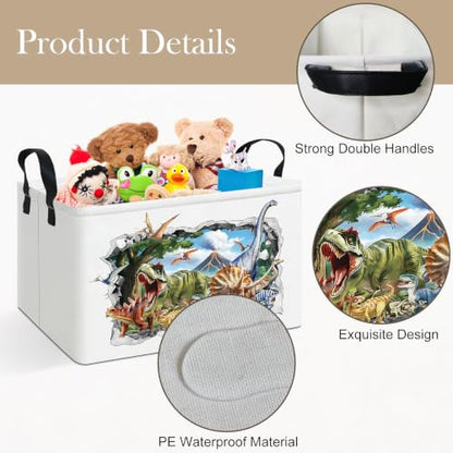 Rectangle Foldable Storage Basket Handles For Home, Dinosaur - color: REC-Dinosaur