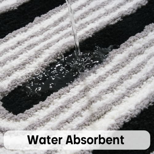 Geometric Design Boho Runner Bathroom Rugs, Long Scalloped Cute Bath Mat Non Slip for Bedroom Kitchen Hallway Laundry Room, Funky Retro Farmhouse Bath Rug Washable, Black/Grey, 51"x20" - color: Black, size: 1'8" x 4'3" (Rectangular)